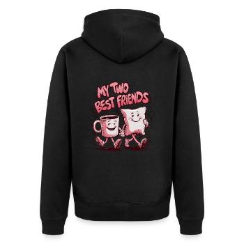 Kaffeetasse und Kissen My Two Best Friends - Unisex Premium Bio Zip Hoodie - Schwarz - Hinten - Nico (187cm)