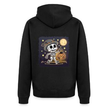Squelette mignon avec citrouille lanterne Halloween - Veste à capuche bio Premium Unisexe - noir - Dos - Nico (187cm)