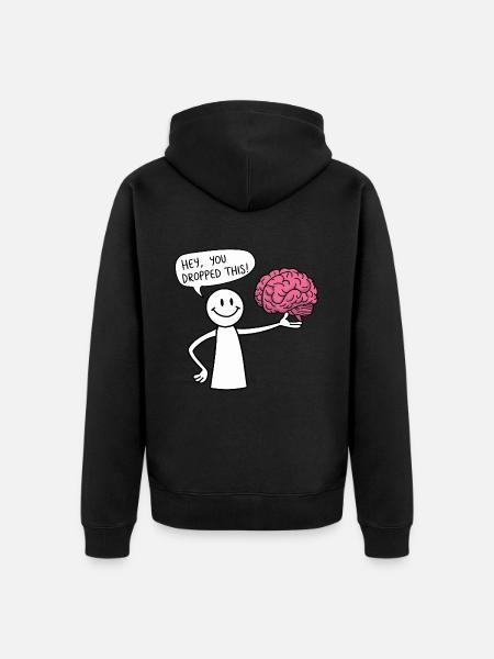Strichmännchen mit Gehirn Lustiger Spruch Hirnlos - Unisex Premium Bio Zip Hoodie - Schwarz