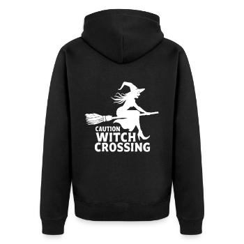 Witch Broom Saying Caution Witch Crossing - Unisex Premium Organic Zip Hoodie - black - Back - Nico (187cm)