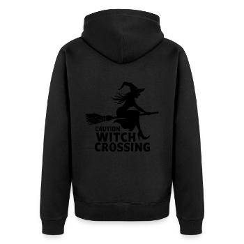 Witch Broom Saying Caution Witch Crossing - Unisex Premium Organic Zip Hoodie - black - Back - Nico (187cm)