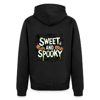 Sweet and Spooky Süßer Halloween Spruch - Unisex Premium Bio Zip Hoodie - Schwarz - Hinten - Nico (187cm)