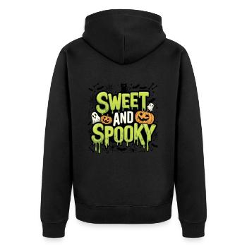 Doux et effrayant Doux dicton d’Halloween - Veste à capuche bio Premium Unisexe - noir - Dos - Nico (187cm)