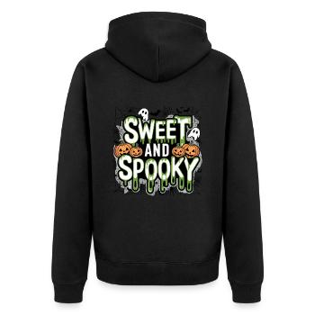 Doux et effrayant Doux dicton d’Halloween - Veste à capuche bio Premium Unisexe - noir - Dos - Nico (187cm)