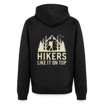 Wanderer Naturfreunde Bergen Wald Outdoor - Unisex Premium Bio Zip Hoodie - Schwarz - Hinten - Nico (187cm)