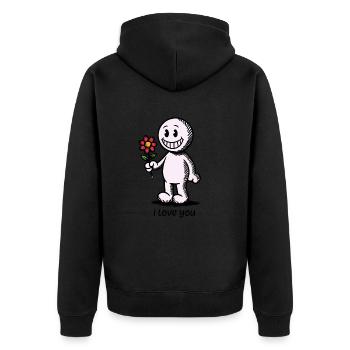 Bonhomme allumette avec fleur JE T’AIME - Veste à capuche bio Premium Unisexe - noir - Dos - Nico (187cm)