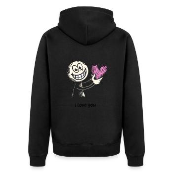 Bonhomme allumette avec coeur JE T’AIME - Veste à capuche bio Premium Unisexe - noir - Dos - Nico (187cm)