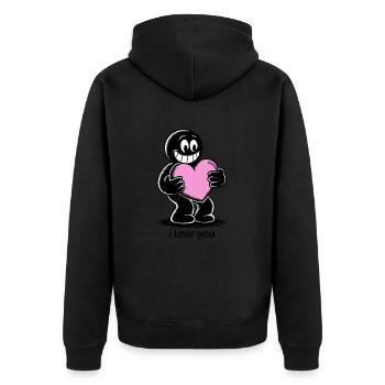 Bonhomme allumette avec coeur JE T’AIME - Veste à capuche bio Premium Unisexe - noir - Dos - Nico (187cm)