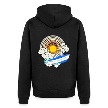 Motorboot Sonne Retro Regenbogen Wolken Meer Boot - Unisex Premium Bio Zip Hoodie - Schwarz - Hinten - Nico (187cm)