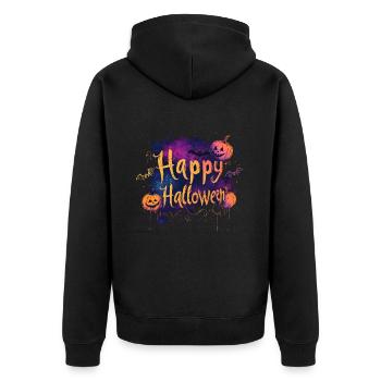 Happy Halloween with pumpkins as lettering - Unisex Premium Organic Zip Hoodie - black - Back - Nico (187cm)