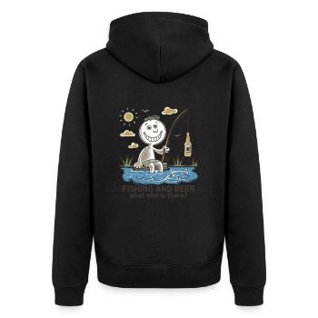 Funny stick figure drawing fishing and beer - Unisex Premium Organic Zip Hoodie - black - Back - Nico (187cm)
