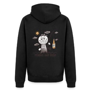 Funny stick figure drawing fishing and beer - Unisex Premium Organic Zip Hoodie - black - Back - Nico (187cm)