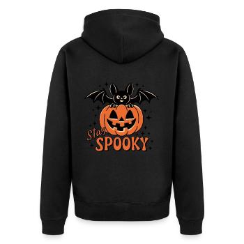 Stay Spooky Halloween Pumpkin Bat - Unisex Premium Organic Zip Hoodie - black - Back - Nico (187cm)