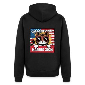 Cat Ladies For Kamala Harris 2024 USA America - Unisex Premium Organic Zip Hoodie - black - Back - Nico (187cm)
