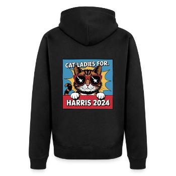 Cat Ladies For Kamala Harris 2024 USA America - Unisex Premium Organic Zip Hoodie - black - Back - Nico (187cm)