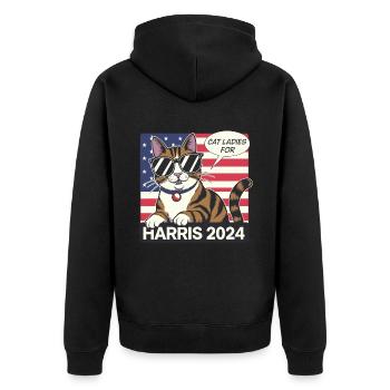 Cat Ladies For Kamala Harris 2024 USA America - Unisex Premium Organic Zip Hoodie - black - Back - Nico (187cm)