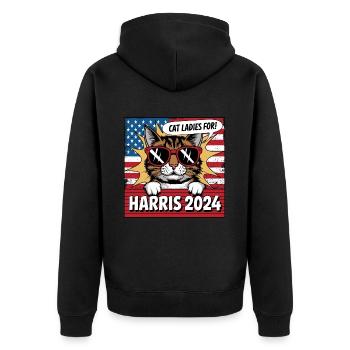 Cat Ladies For Kamala Harris 2024 USA America - Unisex Premium Organic Zip Hoodie - black - Back - Nico (187cm)