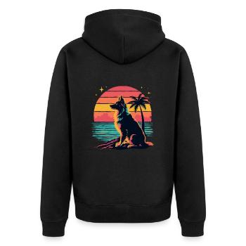 Retro Sunset Australian Shepherd - Unisex Premium Bio Zip Hoodie - Schwarz - Hinten - Nico (187cm)