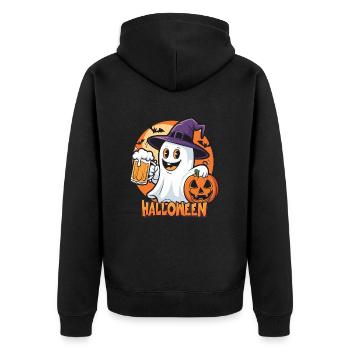Fantôme d’Halloween avec de la bière et de la citrouille - Veste à capuche bio Premium Unisexe - noir - Dos - Nico (187cm)
