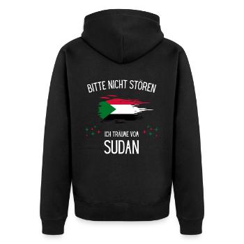 Bitte nicht stören ich träume vom Sudan - Unisex Premium Bio Zip Hoodie - Schwarz - Hinten - Nico (187cm)