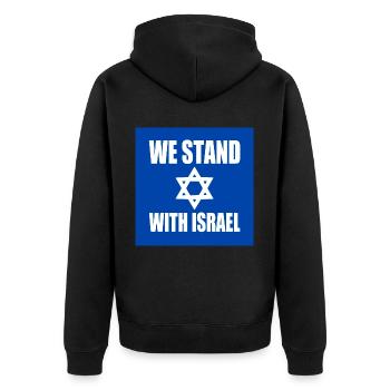 We stand with israel - Unisex Premium Bio Zip Hoodie - Schwarz - Hinten - Nico (187cm)