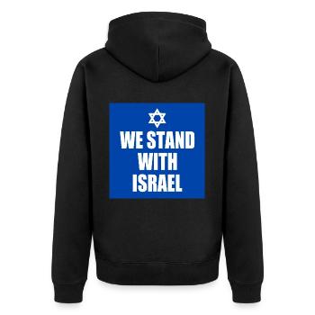 We stand with israel - Unisex Premium Bio Zip Hoodie - Schwarz - Hinten - Nico (187cm)