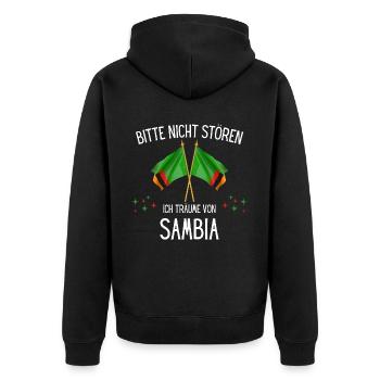 Bitte Nicht Stören Ich Träume Von Sambia - Unisex Premium Bio Zip Hoodie - Schwarz - Hinten - Nico (187cm)