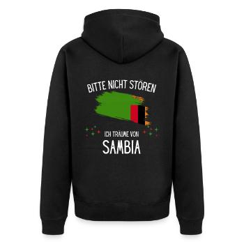 Bitte Nicht Stören Ich Träume Von Sambia - Unisex Premium Bio Zip Hoodie - Schwarz - Hinten - Nico (187cm)
