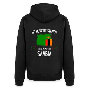 Bitte Nicht Stören Ich Träume Von Sambia - Unisex Premium Bio Zip Hoodie - Schwarz - Hinten - Nico (187cm)