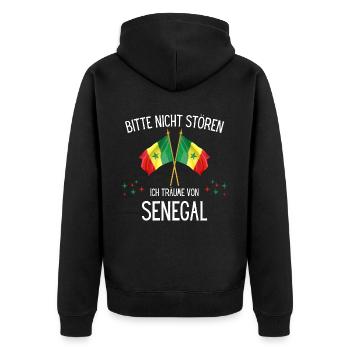 Bitte Nicht Stören Ich Träume Von Senegal - Unisex Premium Bio Zip Hoodie - Schwarz - Hinten - Nico (187cm)