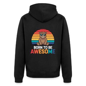 Teddy Bär Spruch Born to be Awesome - Unisex Premium Bio Zip Hoodie - Schwarz - Hinten - Nico (187cm)