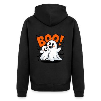 2 Lustige Geister Halloween Boo - Unisex Premium Bio Zip Hoodie - Schwarz - Hinten - Nico (187cm)