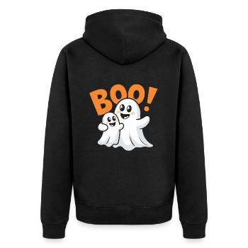 2 Lustige Geister Halloween Boo - Unisex Premium Bio Zip Hoodie - Schwarz - Hinten - Nico (187cm)