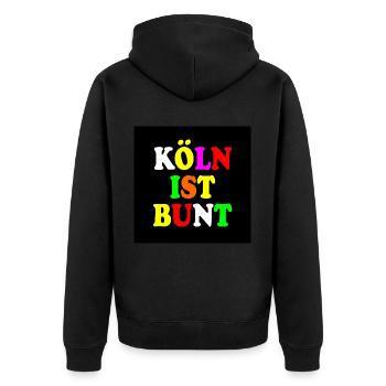 Köln ist bunt - Unisex Premium Bio Zip Hoodie - Schwarz - Hinten - Nico (187cm)