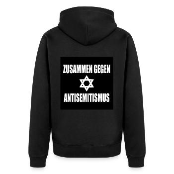 zusammen gegen antisemitismus - Unisex Premium Bio Zip Hoodie - Schwarz - Hinten - Nico (187cm)