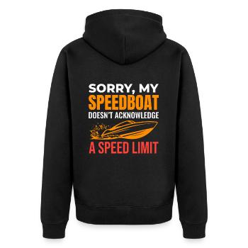 Speedboat Racing Humor für Bootsbegeisterte - Unisex Premium Bio Zip Hoodie - Schwarz - Hinten - Nico (187cm)