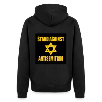 stand against antisemitism - Unisex Premium Bio Zip Hoodie - Schwarz - Hinten - Nico (187cm)