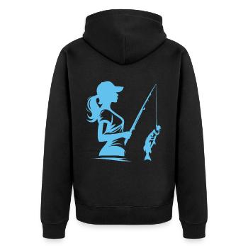 Female Angler – Top Angel Design - Unisex Premium Organic Zip Hoodie - black - Back - Nico (187cm)