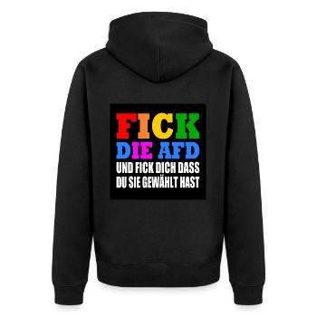 fick die afd und fick dich dass du sie gewählt has - Unisex Premium Bio Zip Hoodie - Schwarz - Hinten - Nico (187cm)