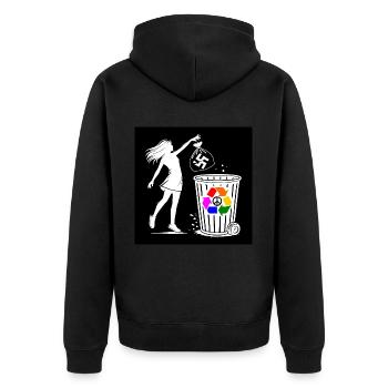 FCK NZS - Gegen Rechts - halte deine umwelt sauber - Unisex Premium Bio Zip Hoodie - Schwarz - Hinten - Nico (187cm)