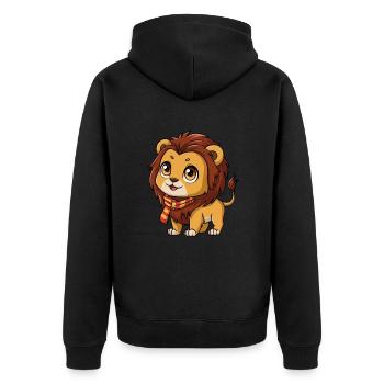 Cute lion with red and yellow scarf - Unisex Premium Organic Zip Hoodie - black - Back - Nico (187cm)