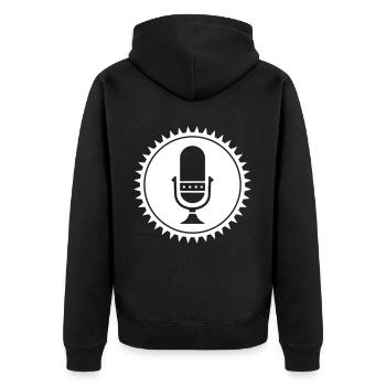 Mikrofon Podcast Symbol - Unisex Premium Bio Zip Hoodie - Schwarz - Hinten - Nico (187cm)