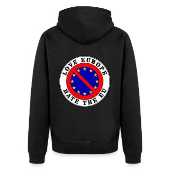 Anti eu - love europe hate the eu - Unisex Premium Bio Zip Hoodie - Schwarz - Hinten - Nico (187cm)
