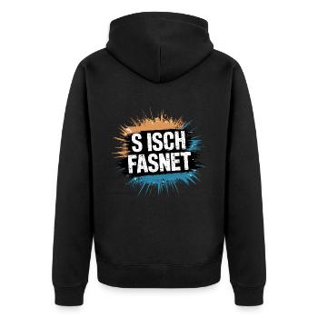 S Isch Fasnet - Karneval Fasching Spruch - Unisex Premium Bio Zip Hoodie - Schwarz - Hinten - Nico (187cm)