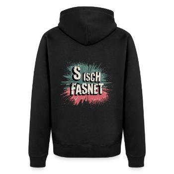 S Isch Fasnet - Karneval Fasching Spruch - Unisex Premium Bio Zip Hoodie - Schwarz - Hinten - Nico (187cm)