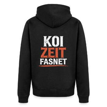 Koi Zeit Fasnet - Karneval Fasching - Unisex Premium Bio Zip Hoodie - Schwarz - Hinten - Nico (187cm)