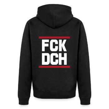 FCK DCH Fuck You Saying Quote - Unisex Premium Organic Zip Hoodie - black - Back - Nico (187cm)