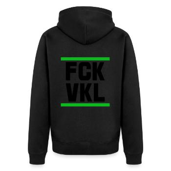 Against Vowels FCK VKL Saying Quote - Unisex Premium Organic Zip Hoodie - black - Back - Nico (187cm)
