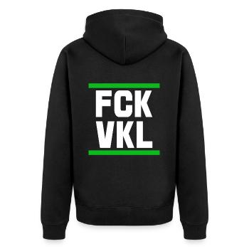 Against Vowels FCK VKL Saying Quote - Unisex Premium Organic Zip Hoodie - black - Back - Nico (187cm)