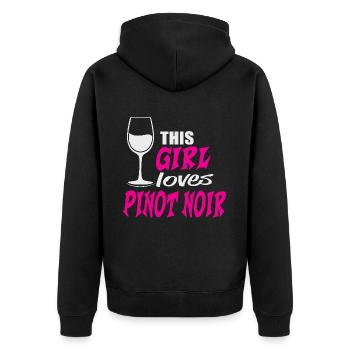 This Girl loves Pinot Noir Rotwein Spruch - Unisex Premium Bio Zip Hoodie - Schwarz - Hinten - Nico (187cm)